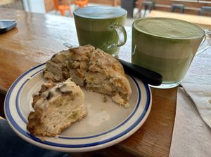 …with oat milk matcha lattes   at Fern Cafe and Bakery in Victoria