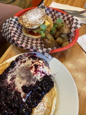 Breakfast sandwich special and pancakes   at Fern Cafe and Bakery in Victoria