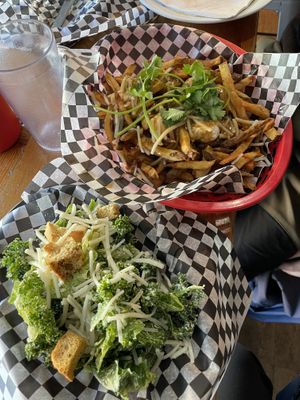 Kale & romaine caesar salad and the classic poutine. Both very yummy  at Fern Cafe and Bakery in Victoria