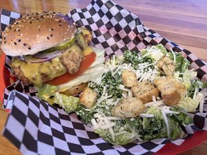 Honey mustard burger   at Fern Cafe and Bakery in Victoria