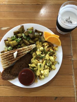Breakfast scramble and lavender London fog  at Fern Cafe and Bakery in Victoria