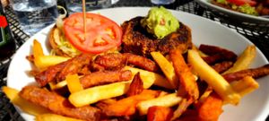 Veggie burger and fries at Cafe Karibo in Fernandina Beach