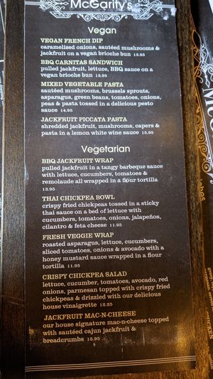 Menu at McGarity's Saloon No 61 in Jefferson