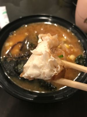 Agedashi Tofu in front of vegan ramen  at Soup Shack in Boston