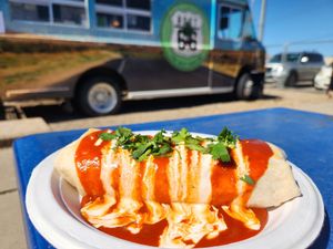 Smothered Red Chile Burrito at Root 66 Food Truck ABQ in Albuquerque