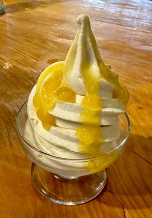 Soy soft serve with mango   at Ramuna in Nara