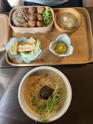 Karage Bento Box (top), Dan Dan Noodles (bottom)  at Ramuna in Nara