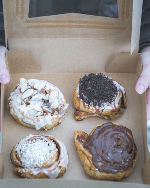 Coconu cinnamon roll
Homemade Nutella 
Strawberry chocolate cookie
Orange almond  at Barrow Coffee Roasters in Calgary