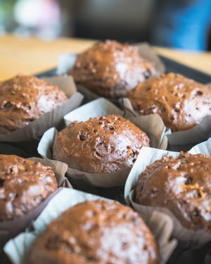 Vegan banana double chocolate chip muffins at Barrow Coffee Roasters in Calgary