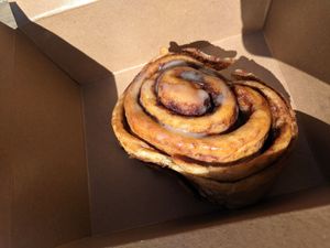 Cinnamon bun at Barrow Coffee Roasters in Calgary