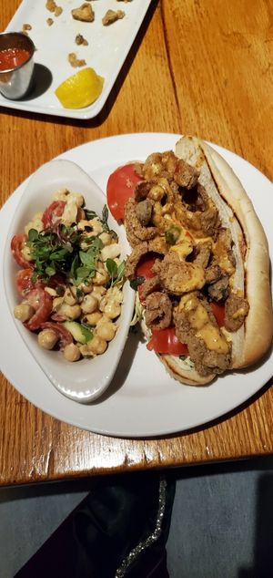 mushroom po'boy & chickpea asparagus salad at Irregardless Cafe in Raleigh