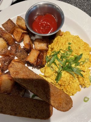 Vegan tofu scramble and sausages at Irregardless Cafe in Raleigh