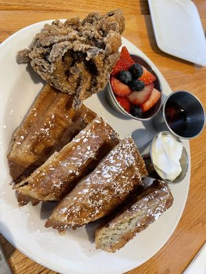 Belgian waffle with fried maitake mushroom add-on  at Irregardless Cafe in Raleigh