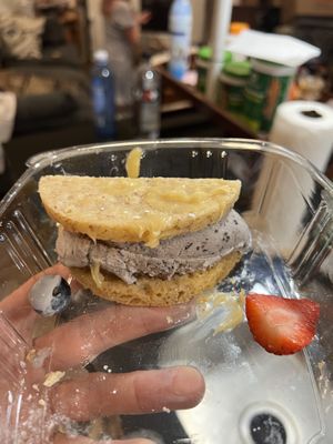 Lemon & Blueberry Ice Cream Sammy  at Irregardless Cafe in Raleigh