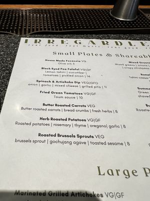 Menu Shot   at Irregardless Cafe in Raleigh