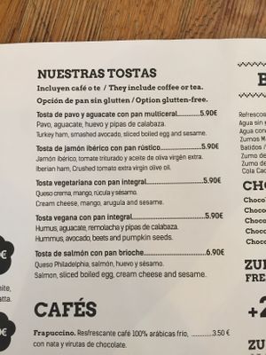 menu at La Vaca Atada in Cadiz