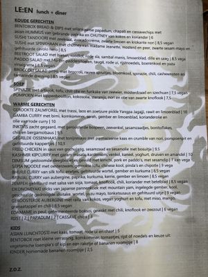 menu  at LE:EN in Utrecht