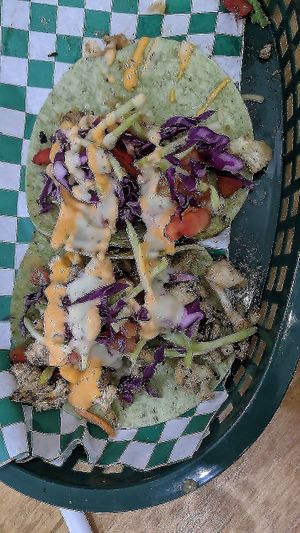 2 of 3 tiny vegan cauliflower tacos. Very good, if you're HUNGRY get 2 orders. at Local Green Atlanta  in Atlanta