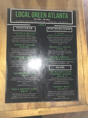 Menu at Local Green Atlanta  in Atlanta