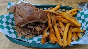 Bubba sparxxx, without slaw & gross stale fries. at Local Green Atlanta  in Atlanta