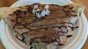 from the vegan menu -- S'More Crepe
Nutiva (Vegan Nutella), Graham Biscuits, Dandies Marshmallows, Hershey's Chocolate Syrup at Dulce Crepes in Fairfax