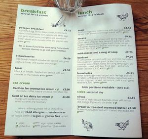 Potager Food Menu - August 2019 at Potager Garden Café in Falmouth