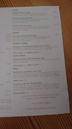 All beers and wine is vegan at Potager Garden Café in Falmouth