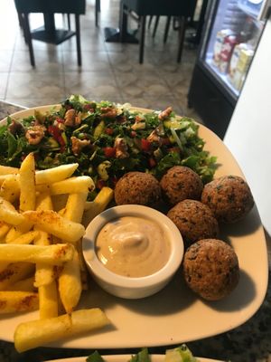 Falafel, Salad and fries at Keyif Sanat Kahvesi in Usak
