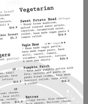 Burger Haus menu at The Burger Haus in North Hobart