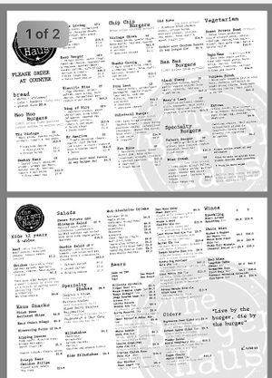 Burger Haus menu  at The Burger Haus in North Hobart