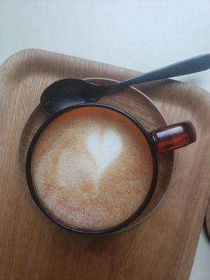 Cappuccino with oatly milk at Balance Deli in Frankfurt