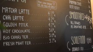 Tea and latte options, all acai bowls can also be made as smoothies at Balance Deli in Frankfurt