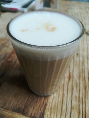 Plant-mylk latte at Balance Deli in Frankfurt