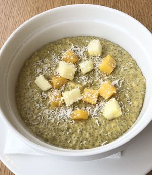 Mango and pineapple chia pudding #Veganuary at Eat Well Restaurant in Dubai