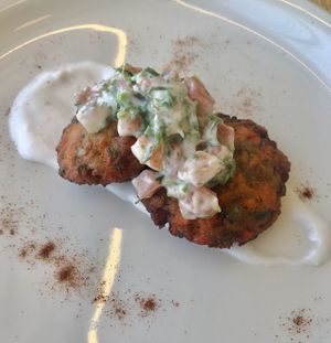 Lentil and carrot fritters   at Eat Well Restaurant in Dubai