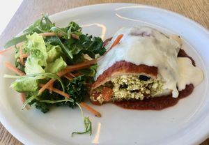 Tofu and black bean enchilada  at Eat Well Restaurant in Dubai