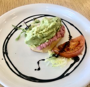 Beetroot hummus and avocado toast   at Eat Well Restaurant in Dubai