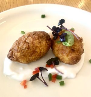 Pumpkin and millet kibbeh  at Eat Well Restaurant in Dubai