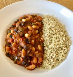 Bean chilli and quinoa   at Eat Well Restaurant in Dubai