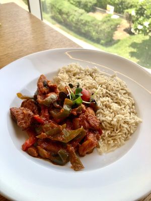 Sweet and sour sticky tofu  at Eat Well Restaurant in Dubai