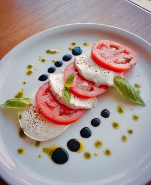 Part of the regular menu: vegan caprese at Eat Well Restaurant in Dubai