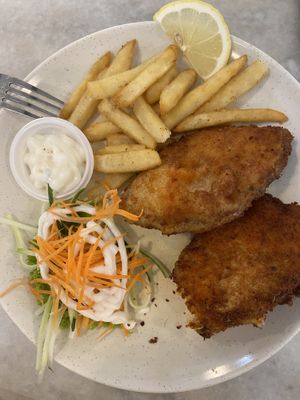 Fish n chips   at Lily's Vegetarian Cafe in Penang