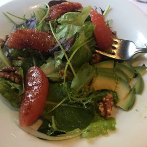 Salad made vegan- avos, grapefruit, walnuts at Arborvine in Blue Hill