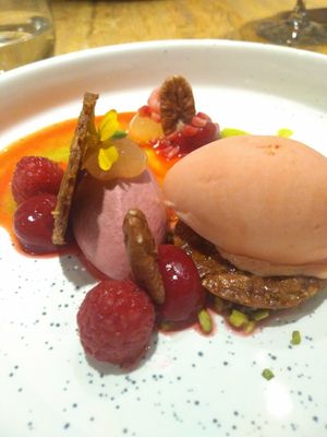 Guava ice cream & almond cookie at Restaurant Cepes in Otterlo