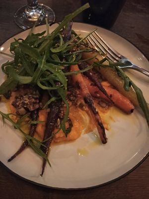 Wood roasted carrot, Condit garlic, Shocker chili and white Beans with a mixed seed miso dressing at IV10 Cafe Bar Deli in Fortrose