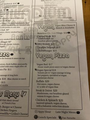 Vegan menu 6/20/21 at Philadium in Philadelphia