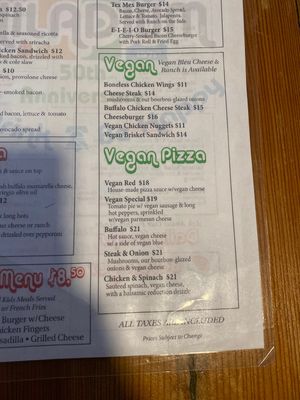 Current vegan menu  at Philadium in Philadelphia