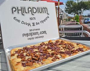 vegan steak & onion pizza at Philadium in Philadelphia