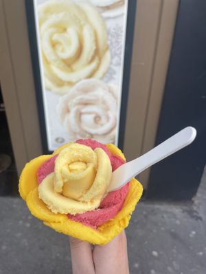 Mango, passion fruit and raspberry petite cone   at Amorino - Sacre Coeur in Paris