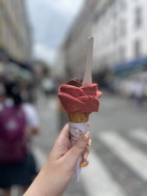 Strawberry and chocolate cone   at Amorino - Sacre Coeur in Paris